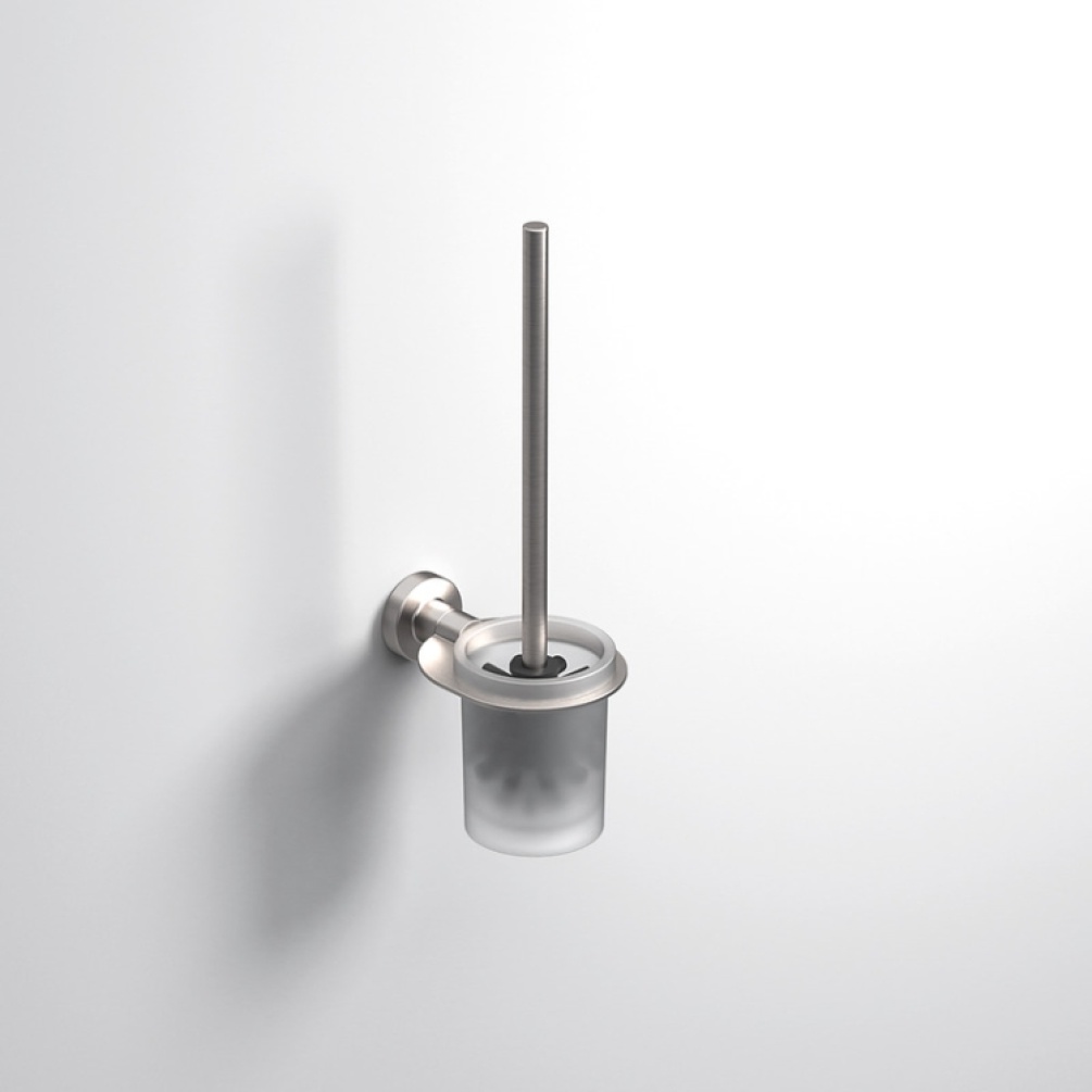 Close up product image of the Origins Living Tecno Project Brushed Nickel Toilet Brush
